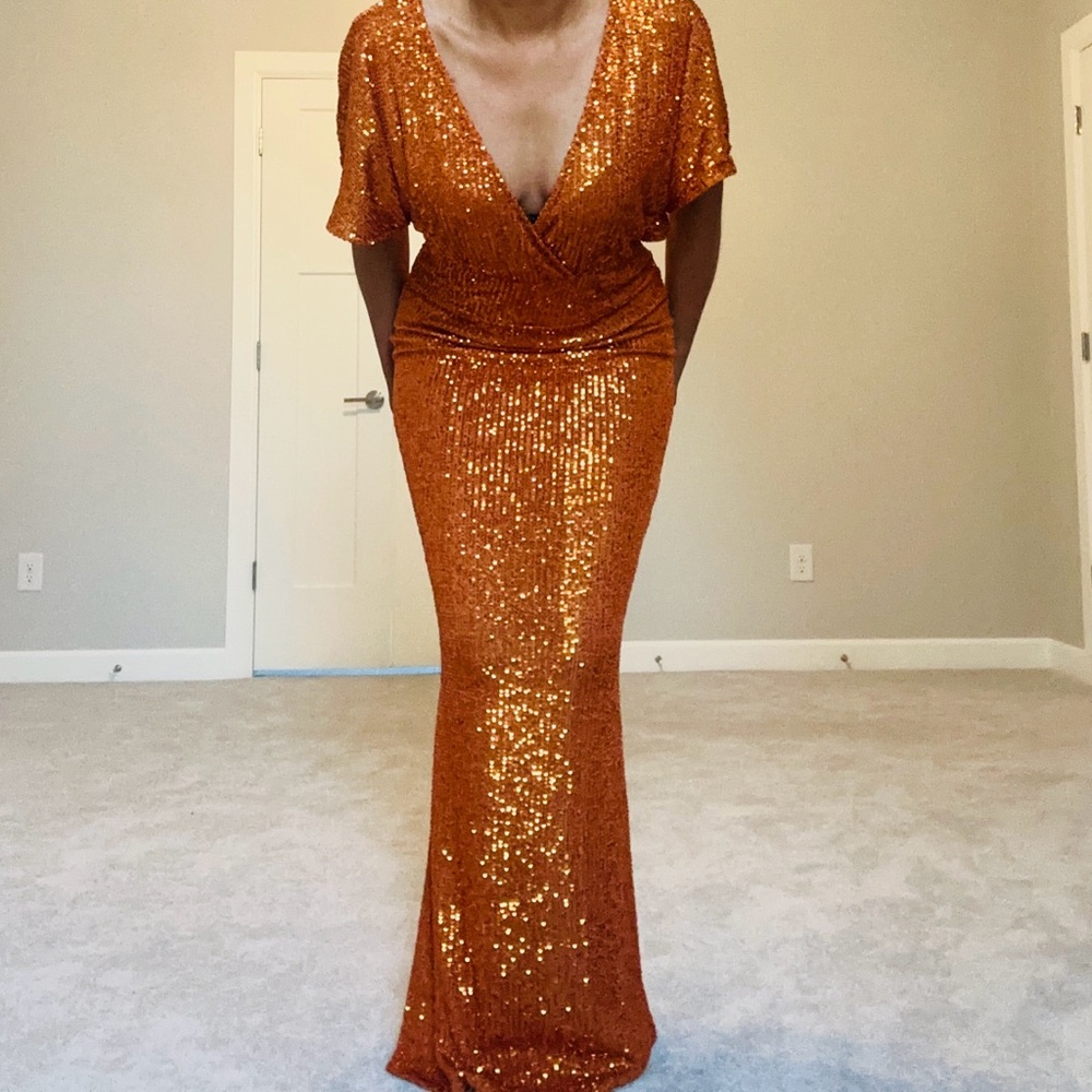 Rust Kimono Sleeve Maxi Occassion Dress - Picture 13 of 17